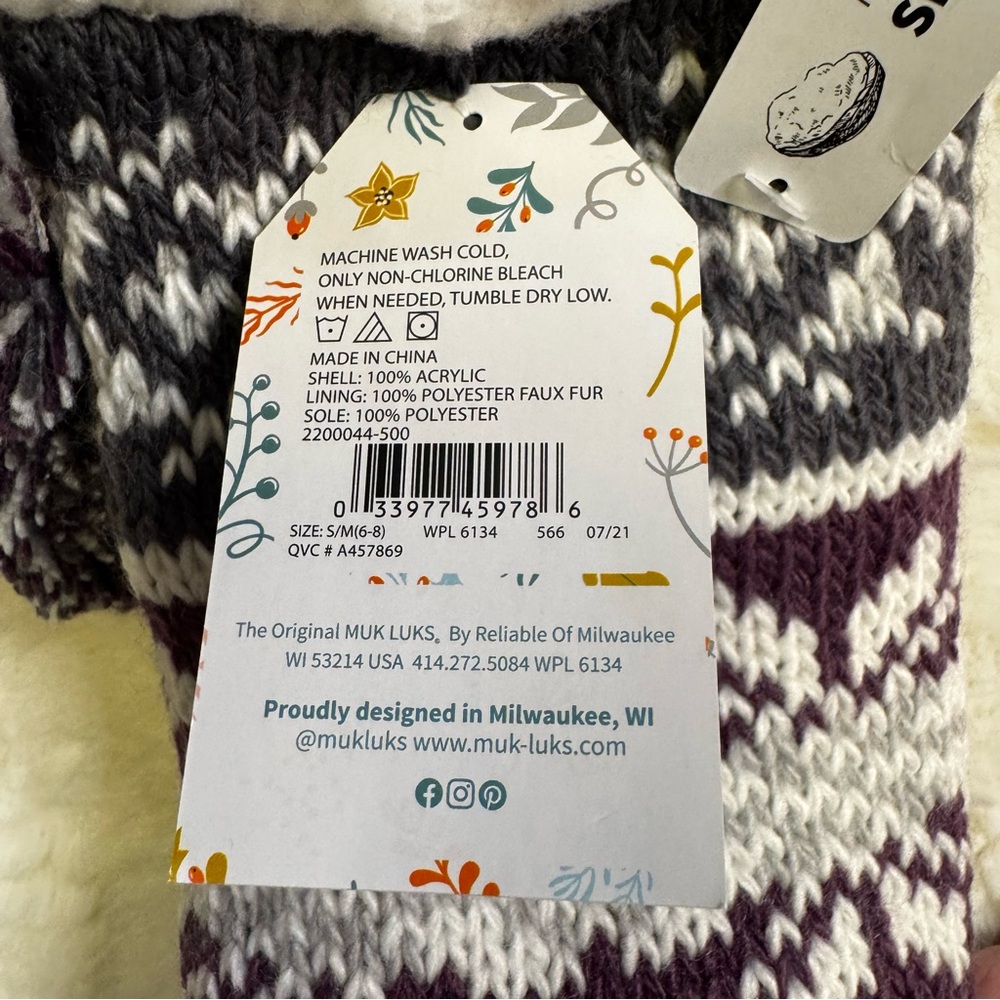 Muk Luks Women's One Size Fair Isle Cozy Slipper Socks Burgundy Gray Shea Butter - Picture 10 of 11